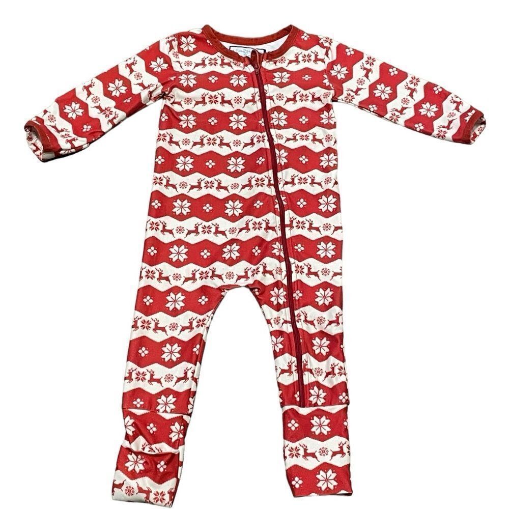Sweet Honey Christmas Zip Up Onsie Red White Reindeer Size 18 Months